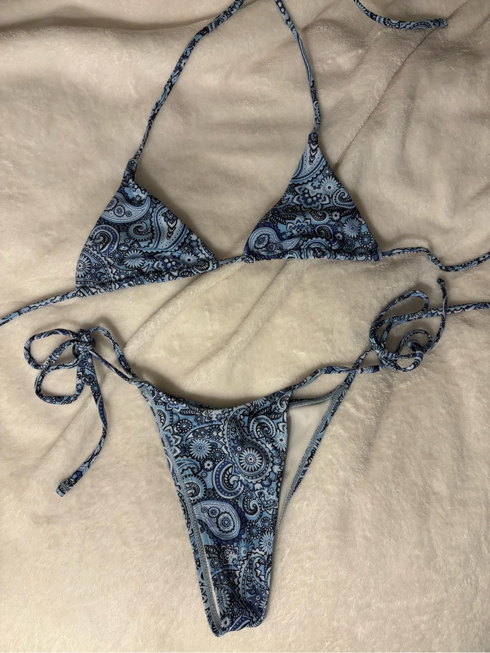 Amazon Blue Paisley Tie-Side Triangle Bikini